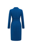 Ink Blue Notched Lapel Double Breasted Blazer Dress with Belt