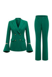 2-Piece Dark Green Double Breasted Peak Lapel Prom Suits with Flare Sleeves