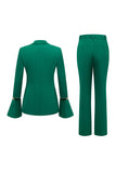 2-Piece Dark Green Double Breasted Peak Lapel Prom Suits with Flare Sleeves