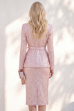Pink Sequin 2 Pieces Notched lapel Midi Prom Suits