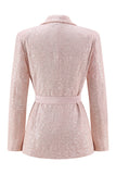 Pink Sequin 2 Pieces Notched lapel Midi Prom Suits