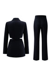 Grey Blue Notched Lapel 2 Pieces Cut Out Prom Suits
