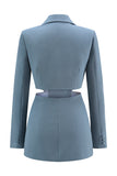 Grey Blue Notched Lapel 2 Pieces Cut Out Prom Suits