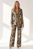 Black Golden 2-Piece Peak Lapel One Button Women Suits