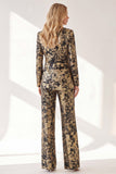 Black Golden 2-Piece Peak Lapel One Button Women Suits