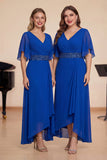 Royal Blue A Line Chiffon V-Neck Long Choir Dress with Beading