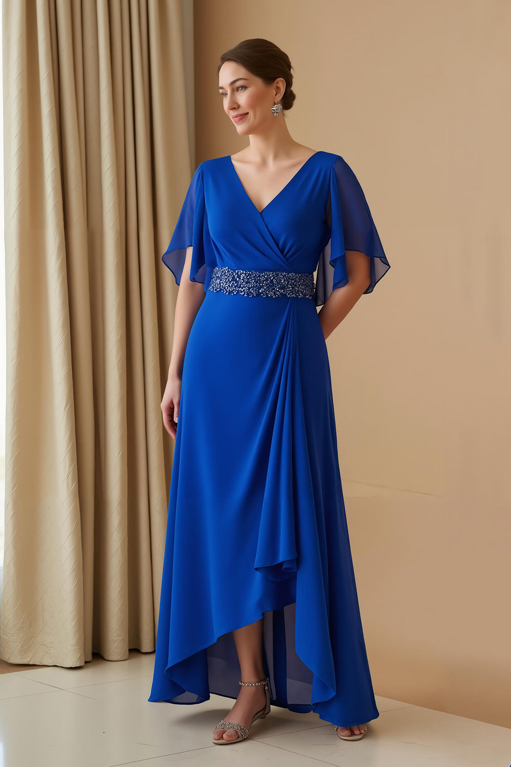 ZAPAKA Women Royal Blue Wedding Guest Dress with Beading Chiffon Flutter Sleeve V Neck A Line Mother of the Bride Dress ZAPAKA Women Royal Blue Wedding Guest Dress with Beading Chiffon Flutter Sleeve V Neck A Line Mother of the Bride Dress