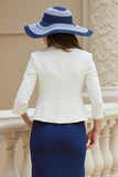 Navy Sheath 2 Piece Stretch Satin Wedding Guest Dress