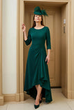 Burgundy A Line Bateau Neck High-Low Wedding Guest Dress