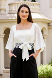 Black Square Neck A Line Chiffon Wedding Guest Dress