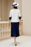 Navy 2 Piece Stretch Satin A Line Wedding Guest Dress