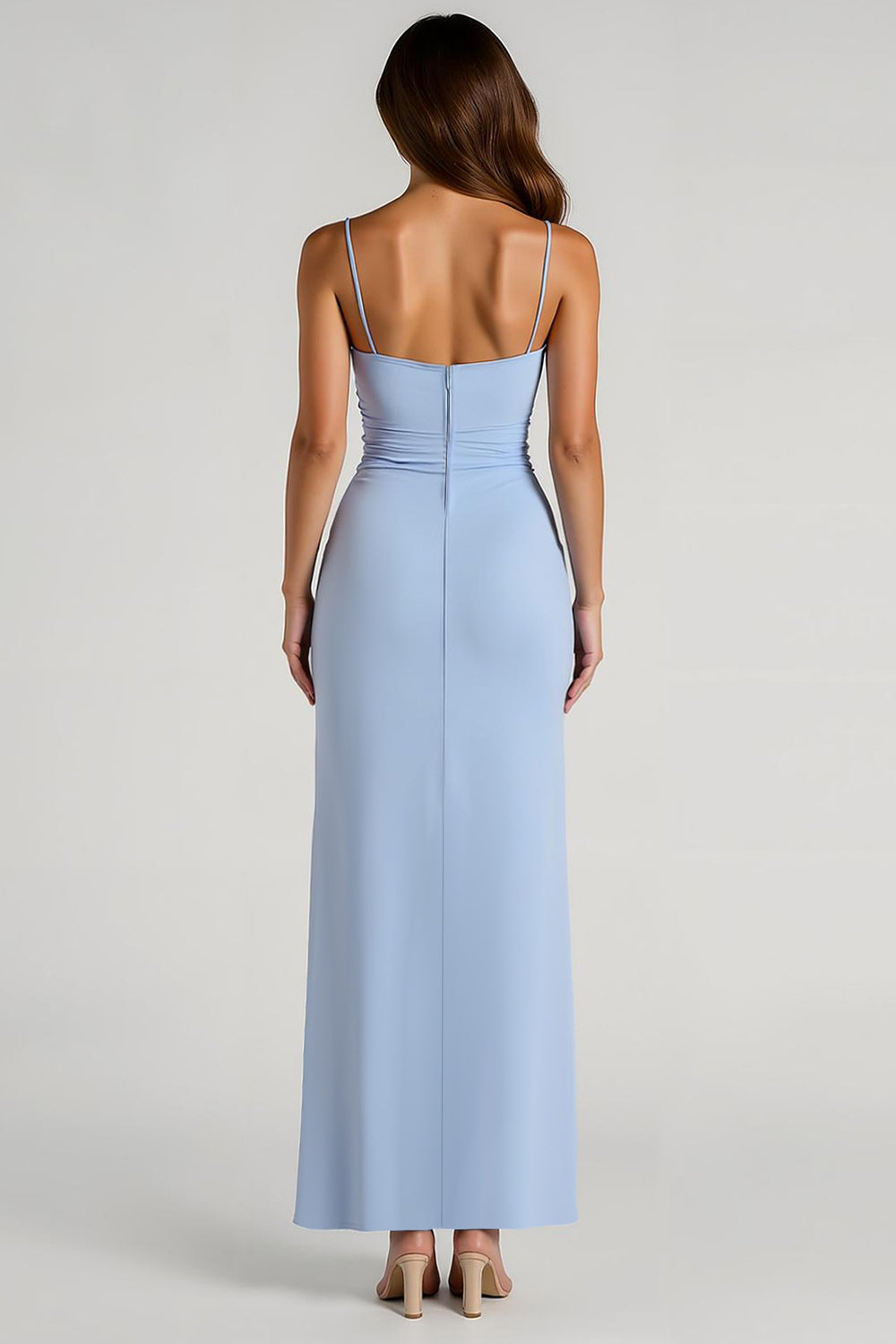 light blue satin wedding guest dress Halter Sleeveless Soft Satin Long Wedding Guest Dresses