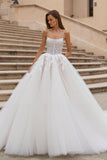 Ivory Tulle Corset A Line Appliqued Wedding Dress