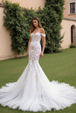 Ivory Lace Tulle Off The Shoulder Corset Mermaid Wedding Dress