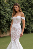 Ivory Lace Tulle Off The Shoulder Corset Mermaid Wedding Dress