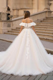 Ivory A Line Corset Tulle Off The Shoulder Wedding Dress