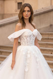 Ivory A Line Corset Tulle Off The Shoulder Wedding Dress