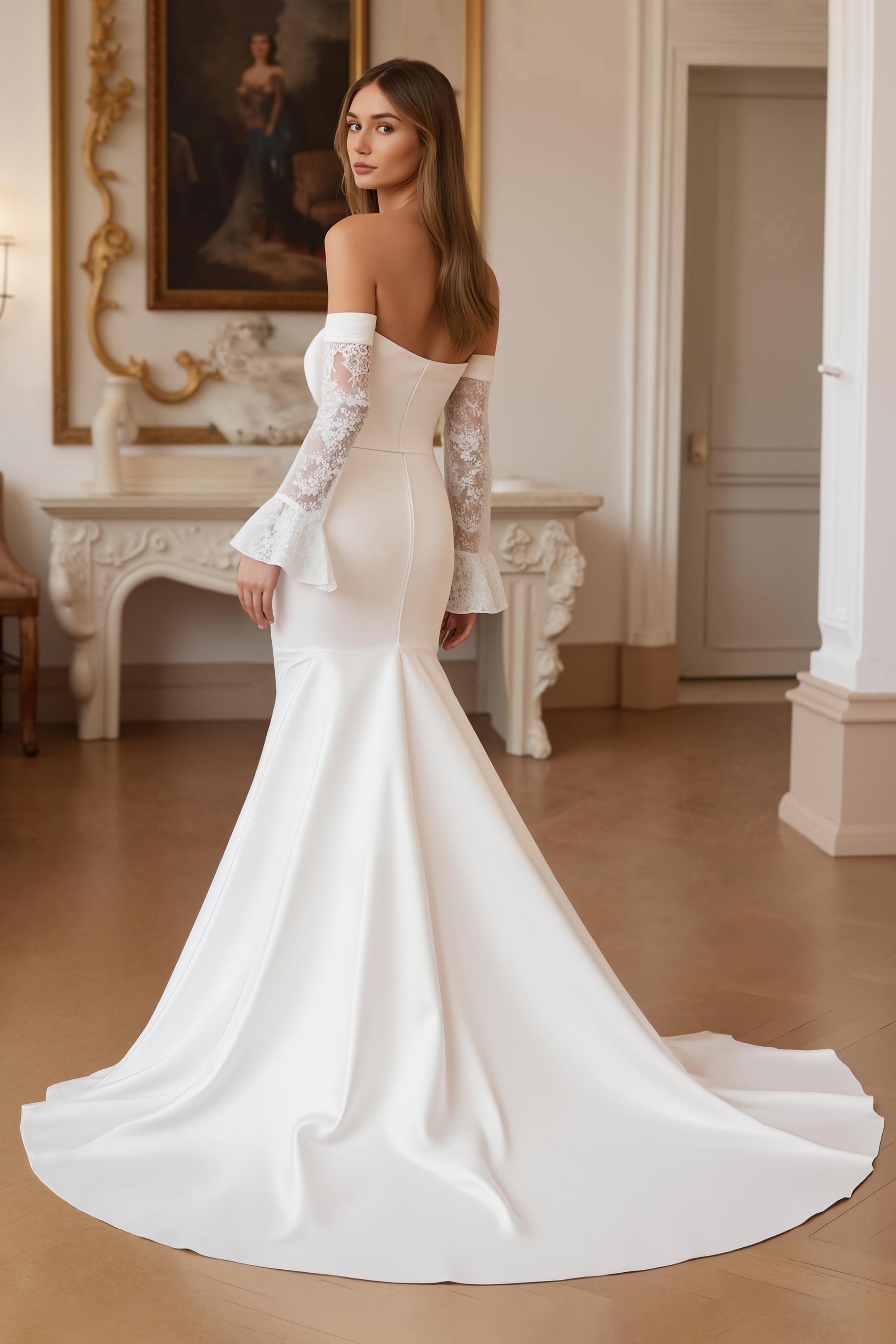 ZAPAKA Women Stretch Satin Wedding Dress Ivory Mermaid Off The Shoulder Long Bridal Dress, Ivory / US22W ZAPAKA Women Stretch Satin Wedding Dress Ivory Mermaid Off The Shoulder Long Bridal Dress, Ivory / US22W