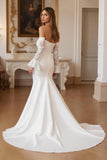 Stretch Satin Ivory Mermaid Off The Shoulder Wedding Dress