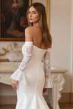 Stretch Satin Ivory Mermaid Off The Shoulder Wedding Dress