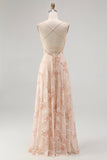 Champagne A Line Cowl Neck Floral Burnout Long Bridesmaid Dress