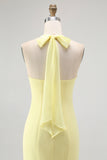 Yellow Halter Sheath Long Bridesmaid Dress