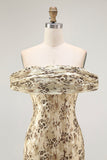 Champagne Flower Sheath Off The Shoulder Wedding Guest Dress