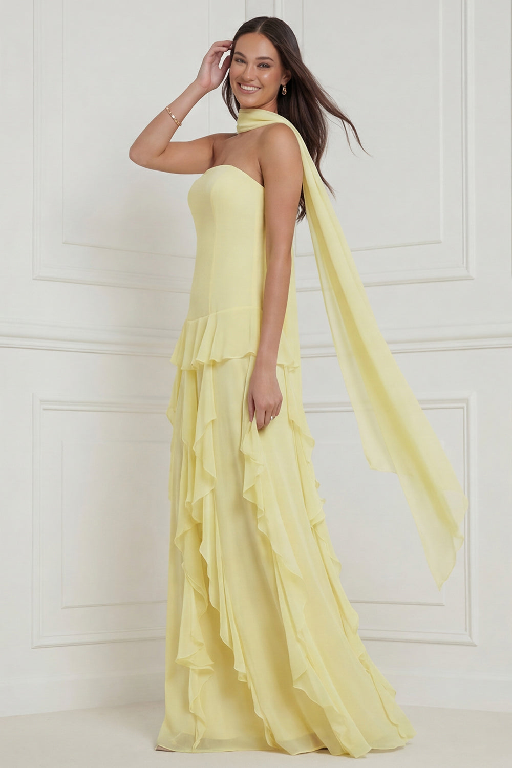 yellow ruffle bridesmaid dress ASOS Design - Wrap Front Ruffle Maxi Dress - Women - Polyester - 8 US