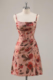 Printed A Line Dusty Rose Corset Homecoming Dress