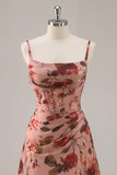 Printed A Line Dusty Rose Corset Homecoming Dress