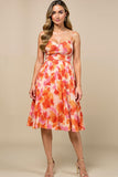 Sunset Printed A Line Midi Ruched Summer Dress