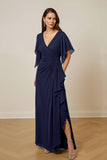 Dark Green Ruched Mother of the Bride Dress with Flutter Sleeves