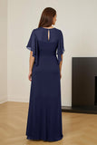 Dark Green Ruched Mother of the Bride Dress with Flutter Sleeves