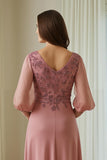 Dusty Rose Chiffon Mother of the Bride Dress with Appliques