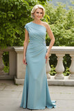 Light Blue Sheath One Shoulder Mother of the Bride Dress with Appiques