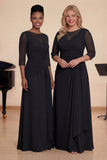 Dark Green A Line Ruched Long Choir Dress with 3/4 Sleeves