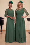 Dark Green A Line Ruched Long Choir Dress with 3/4 Sleeves