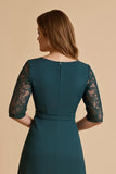Pine V Neck Chiffon Half Sleeve Midi Mother of the Bride Dress