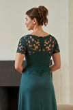 Pine Sheath Ruched V-Neck Mother of the Bride Dress with Slit