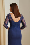 Navy Sheath Satin Boat Neck Long Mother of the Bride Dress with Sash