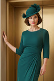 Pine Chiffon Sheath Ruched Long Mother of the Bride Dress with Slit