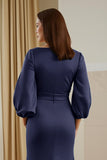 Pine Satin Mermaid V-Neck Long Mother of the Bride Dress with Sleeves