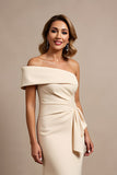 Apricot One Shoulder Ruched Long Satin Mother of the Bride Dress with Beading