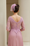 Dusty Rose A-Line V-Neck 3/4 Sleeves Mother of the Bride Dress with Appliques