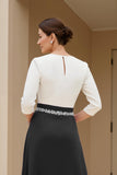 Black and White A-Line Bateau Neck Mother of the Bride Dress with Beading