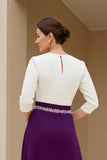 Black and White A-Line Bateau Neck Mother of the Bride Dress with Beading
