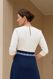 Black and White A-Line Bateau Neck Mother of the Bride Dress with Beading