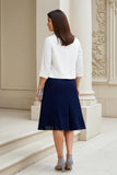 Navy A-Line V-Neck 2-Piece Mother of the Bride Dress with Pleats