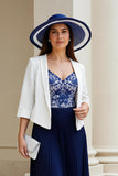 Navy A-Line V-Neck 2-Piece Mother of the Bride Dress with Pleats