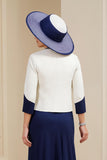 A-Line Navy Bateau Neck 3-Piece Mother of the Bride Dress with Lace